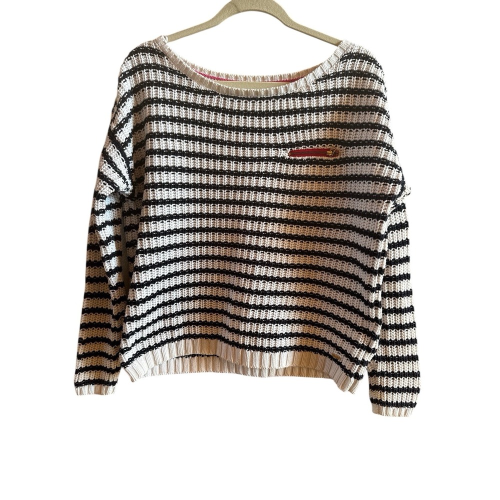Tommy Hilfiger Nautical Blue White Knit Long Sleeve Woman's Medium Sweater